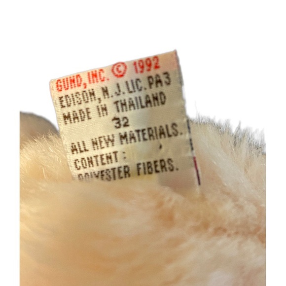 Vintage 1992 Gund Pink Teddy Bear with Leather Paw & Feet Pads With Bonnet 13” - Picture 6 of 6